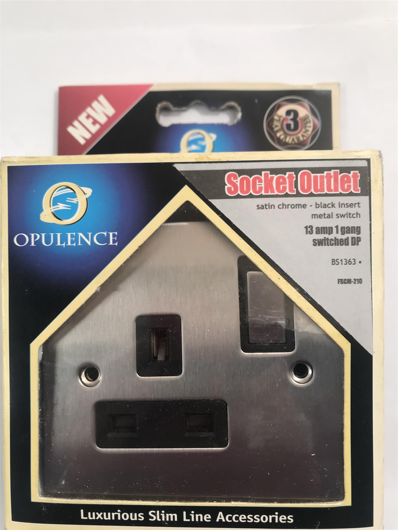 Opulence 13 Amp 1 Gang Switched DP Socket Satin Chrome Black Insert FSCM-210