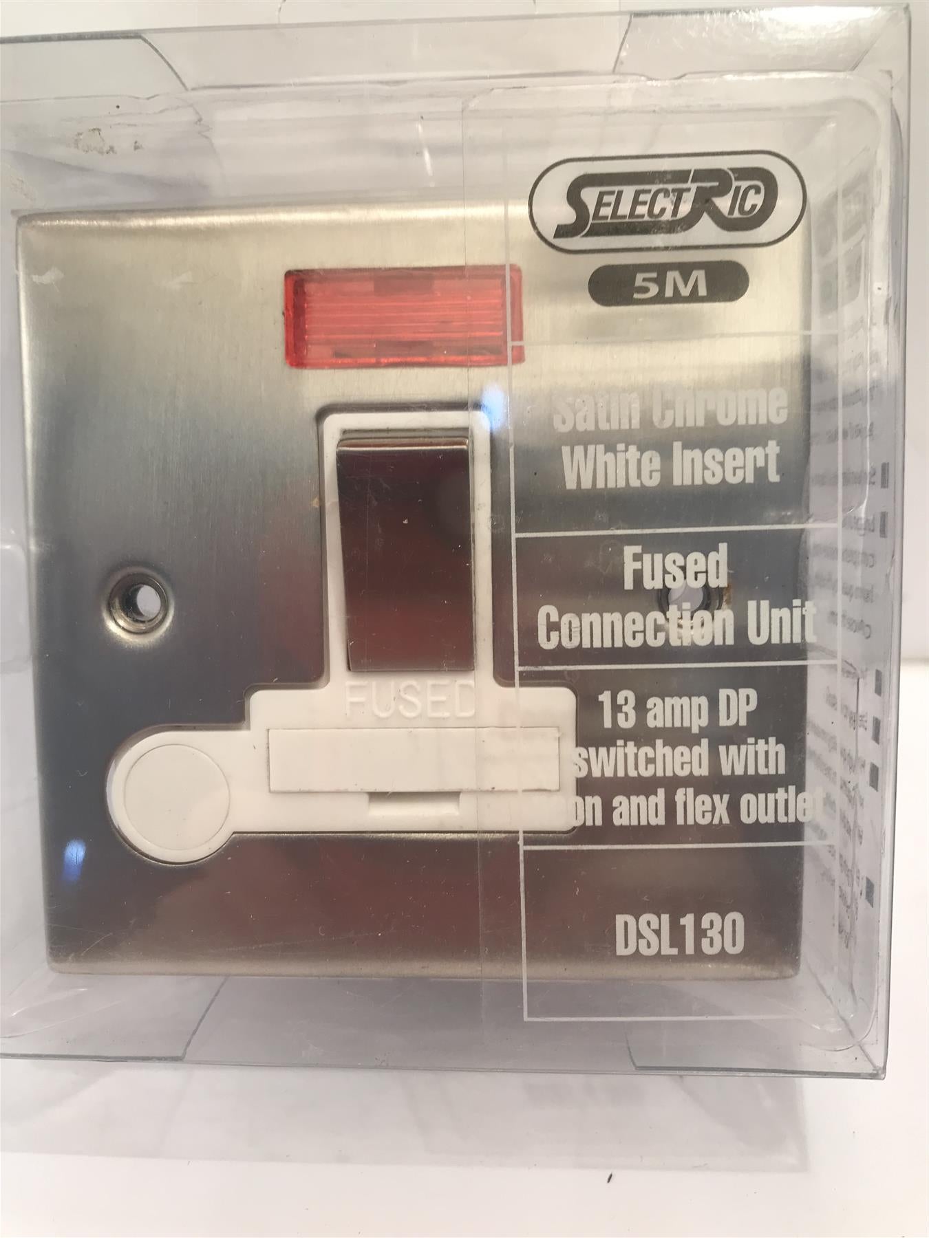Chrome White Insert Fused Con 13amp DP Switch Neon and Flex outlet  DSL130
