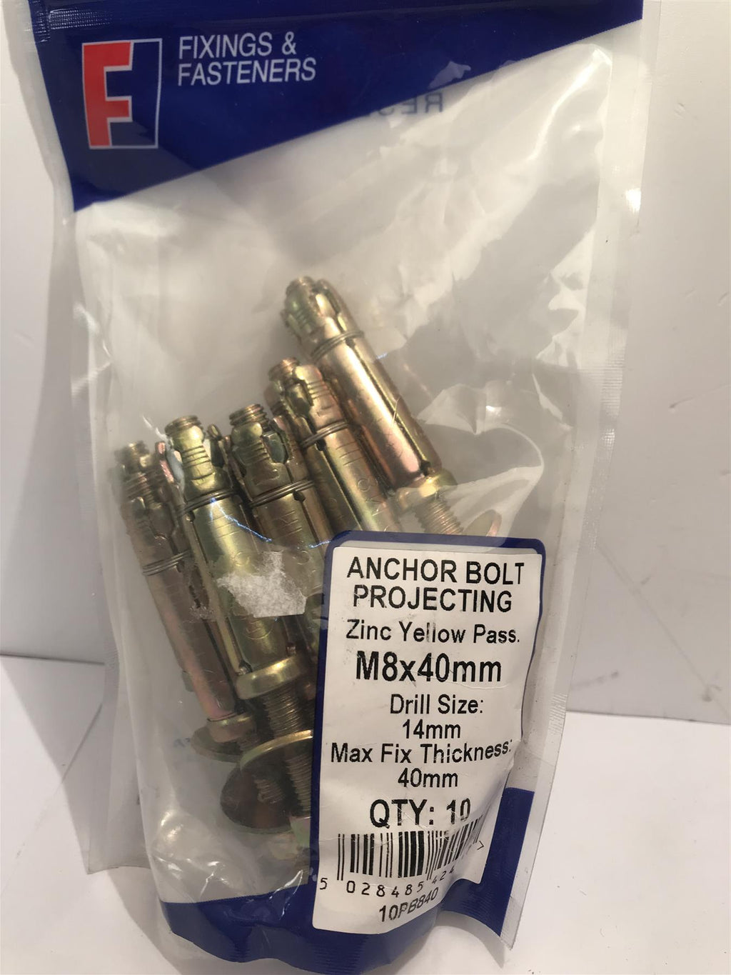Masonry Anchor Bolt Projecting Zinc Yellow Pass M8 x 40mm  10PB840