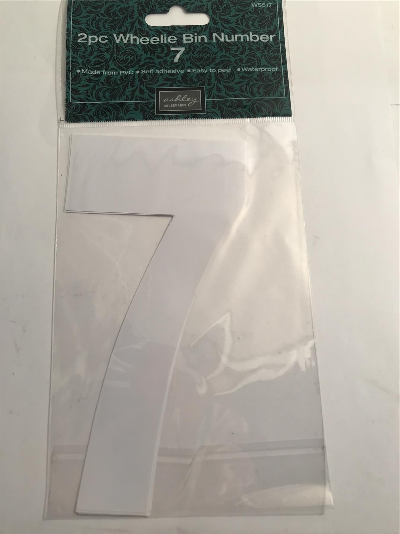 Ashley 2 Pack White Self Adhesive Wheelie Bin Sticker Number 7  BB-WS517