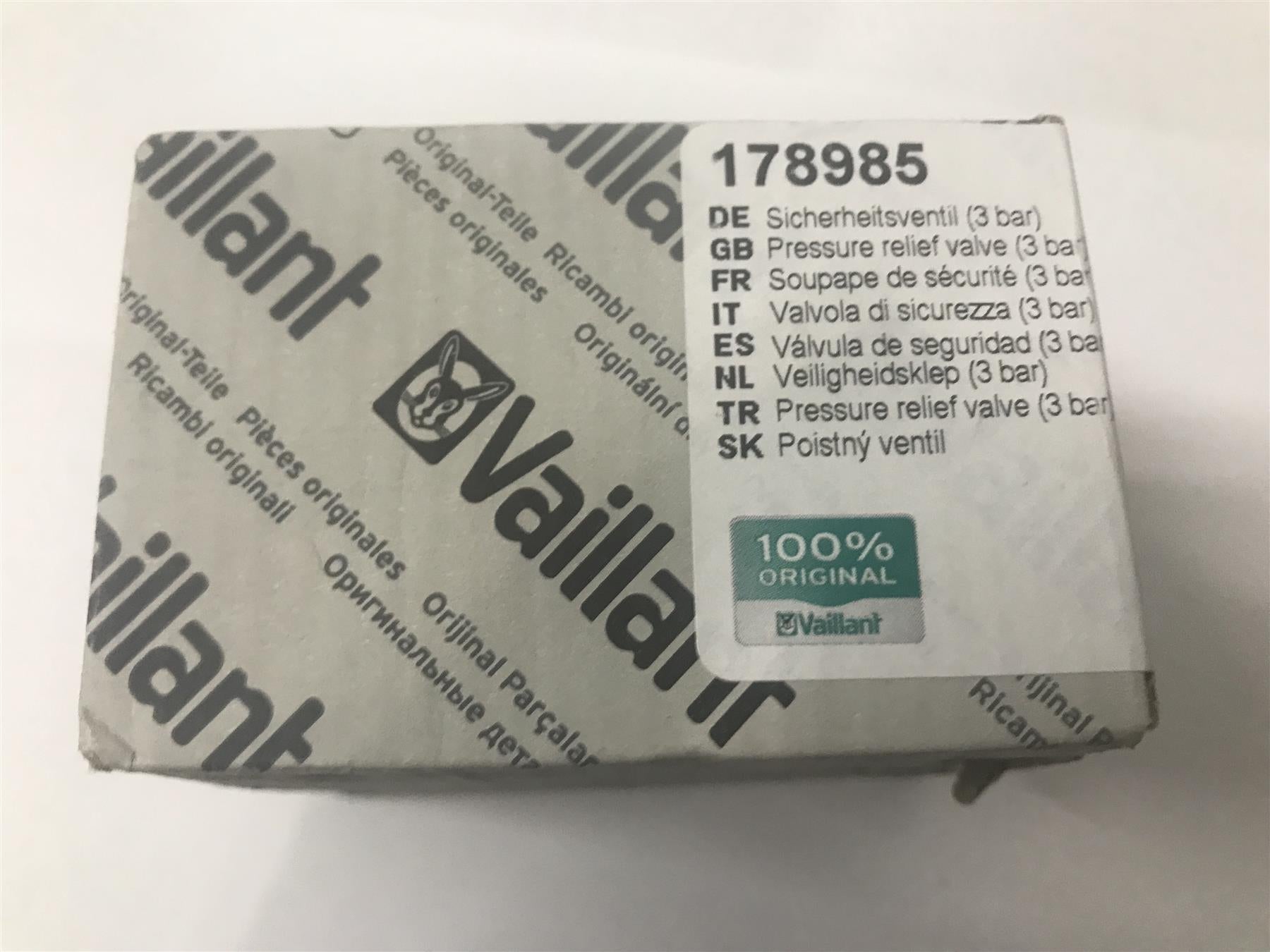 NEW VAILLANT PRESSURE RELIEF VALVE 3 BAR 178985