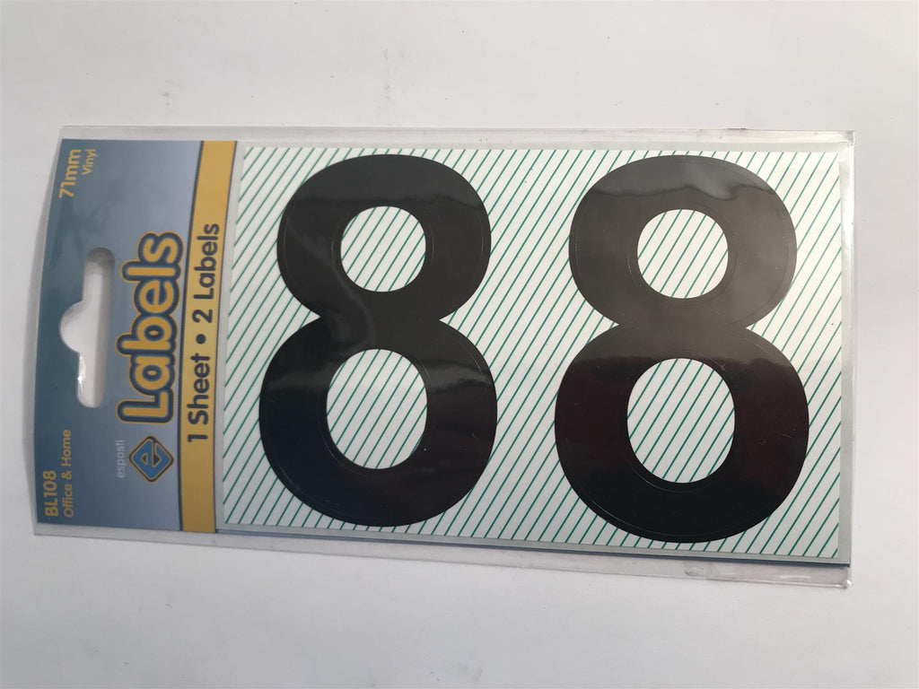Esposti Large Black Vinyl Sticker No. 8 -  71mm (2 Pack) BL108