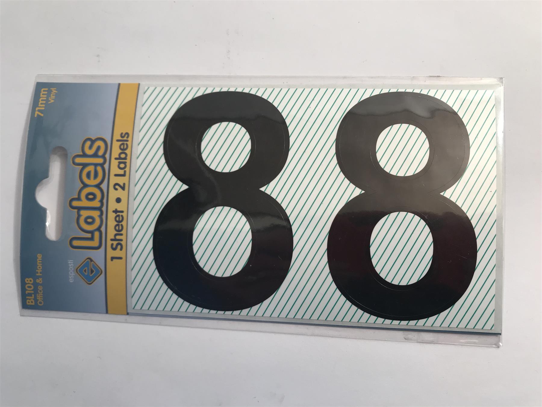 Esposti Large Black Vinyl Sticker No. 8 -  71mm (2 Pack) BL108