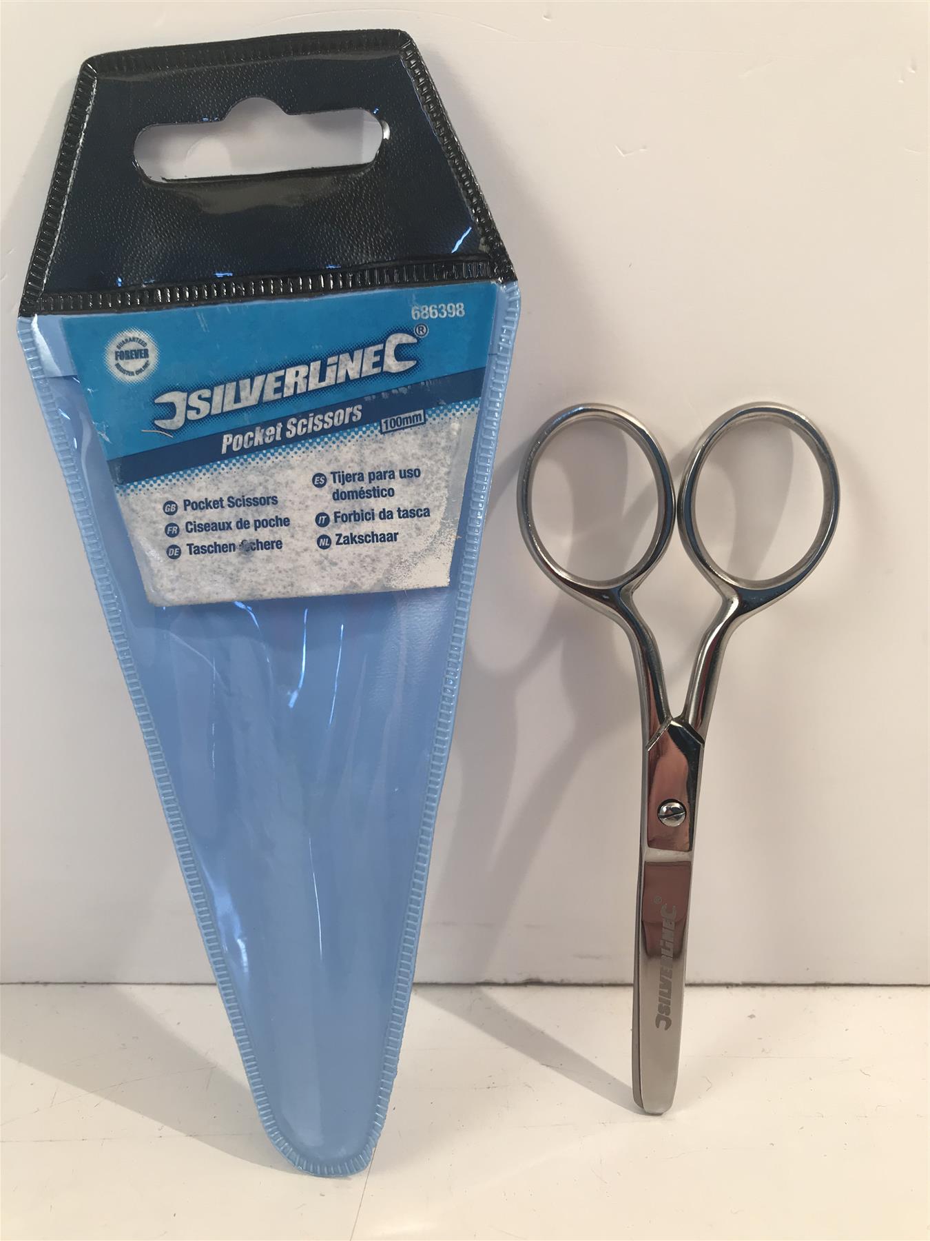 Silverline 100mm Pocket Scissors Stainless Steel Home Office 686398