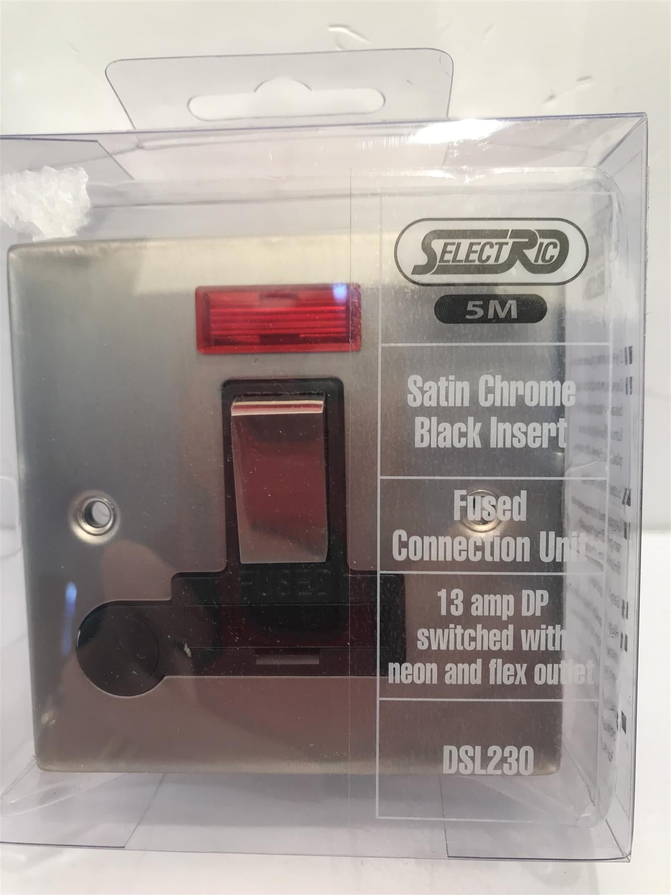 13amp Satin Chrome Black Insert Fused Connection Unit with Neon and flex outlet