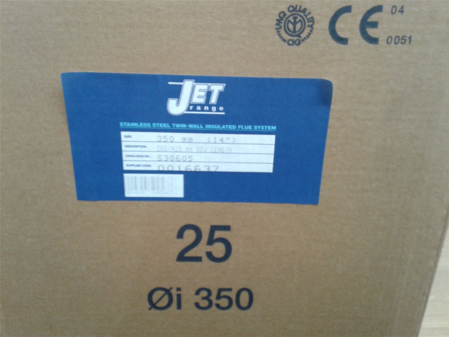 NEW Jet Range S/S Twin Wall Insulated Flue System 260-420mm 350mm 14" S30605