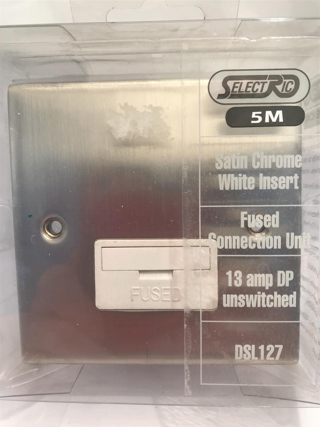 Satin Chrome White Insert Fused Connection Unit 13amp DP Unswitched DSL127