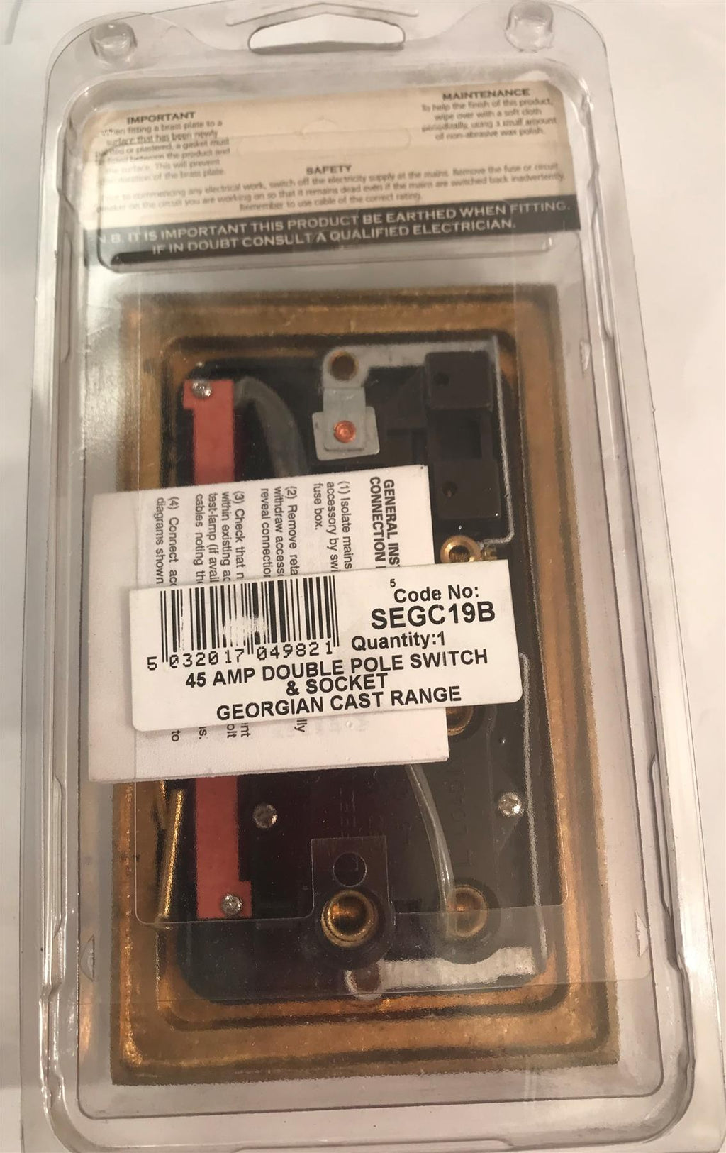 Specialist 45 Amp Cooker Control Unit Georgian Brass Black Insert  SEGC19B