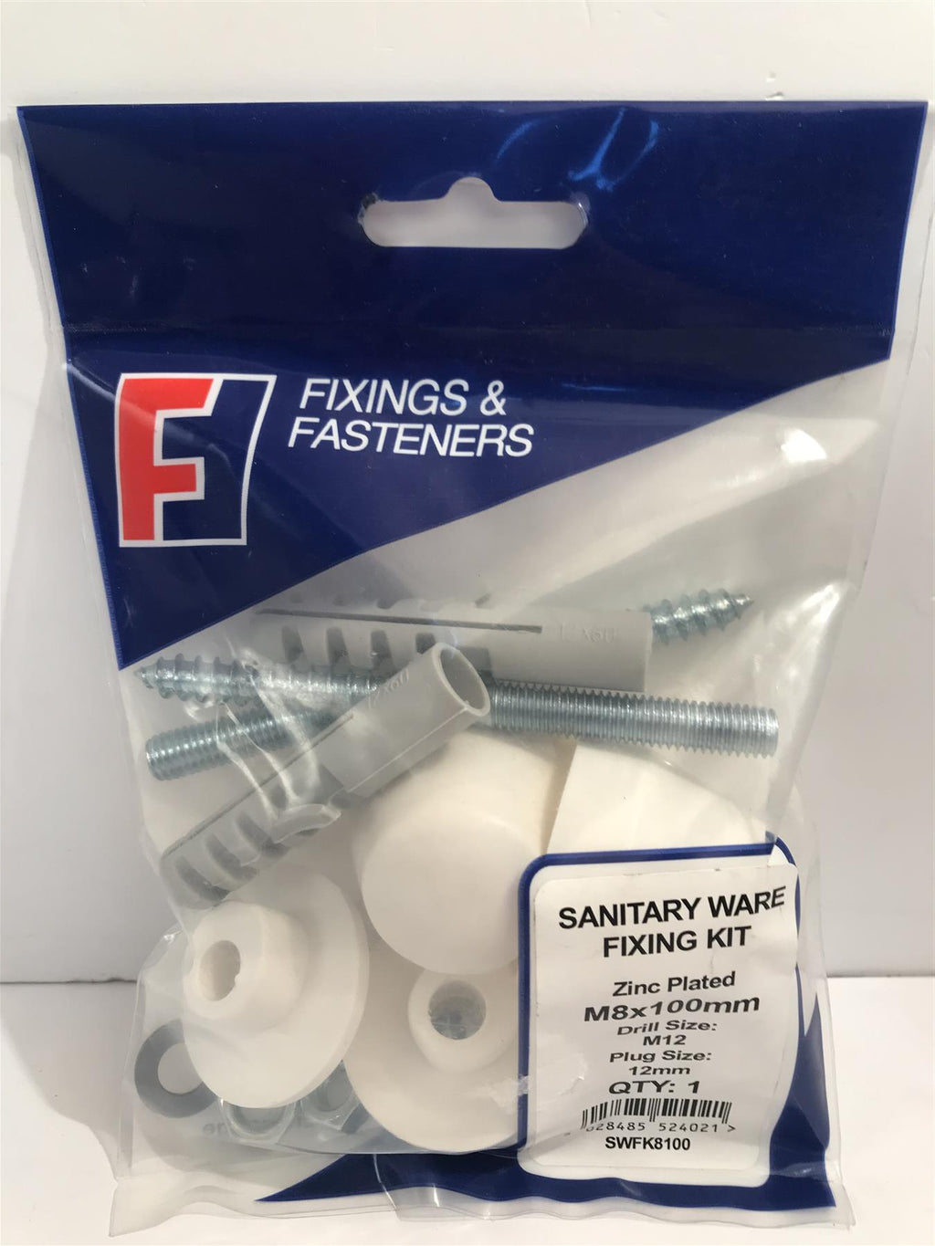 Fixings & Fasteners Sanitary Ware Fixing Kit Zinc Plated M8x100mm SWFK8100