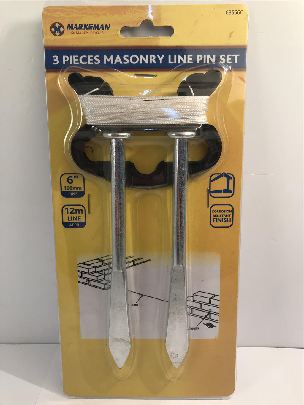 Marksman 3 Pc Masonry Line Pin Set (6" Pins, 12m Line)  68556C