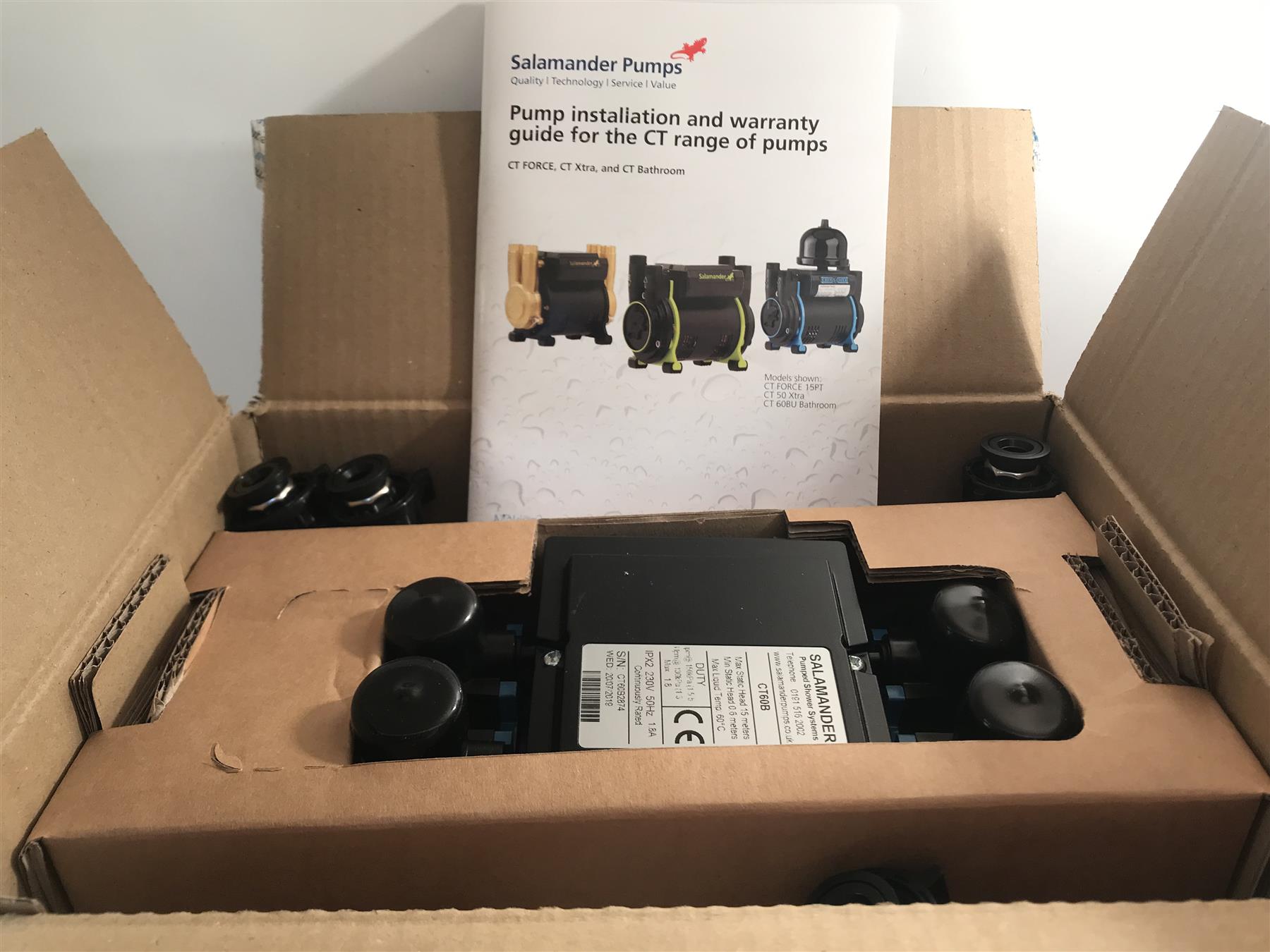 SALAMANDER CT60B BATHROOM PUMP, TWIN POSITIVE HEAD 1.8 BAR