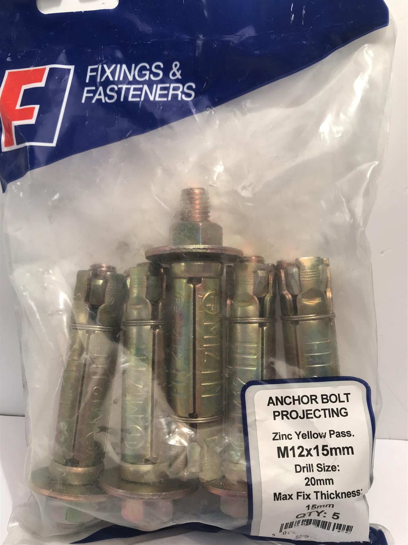 Masonry Anchor Bolt Projecting Zinc Yellow Pass M12 x 15mm  5PB1215