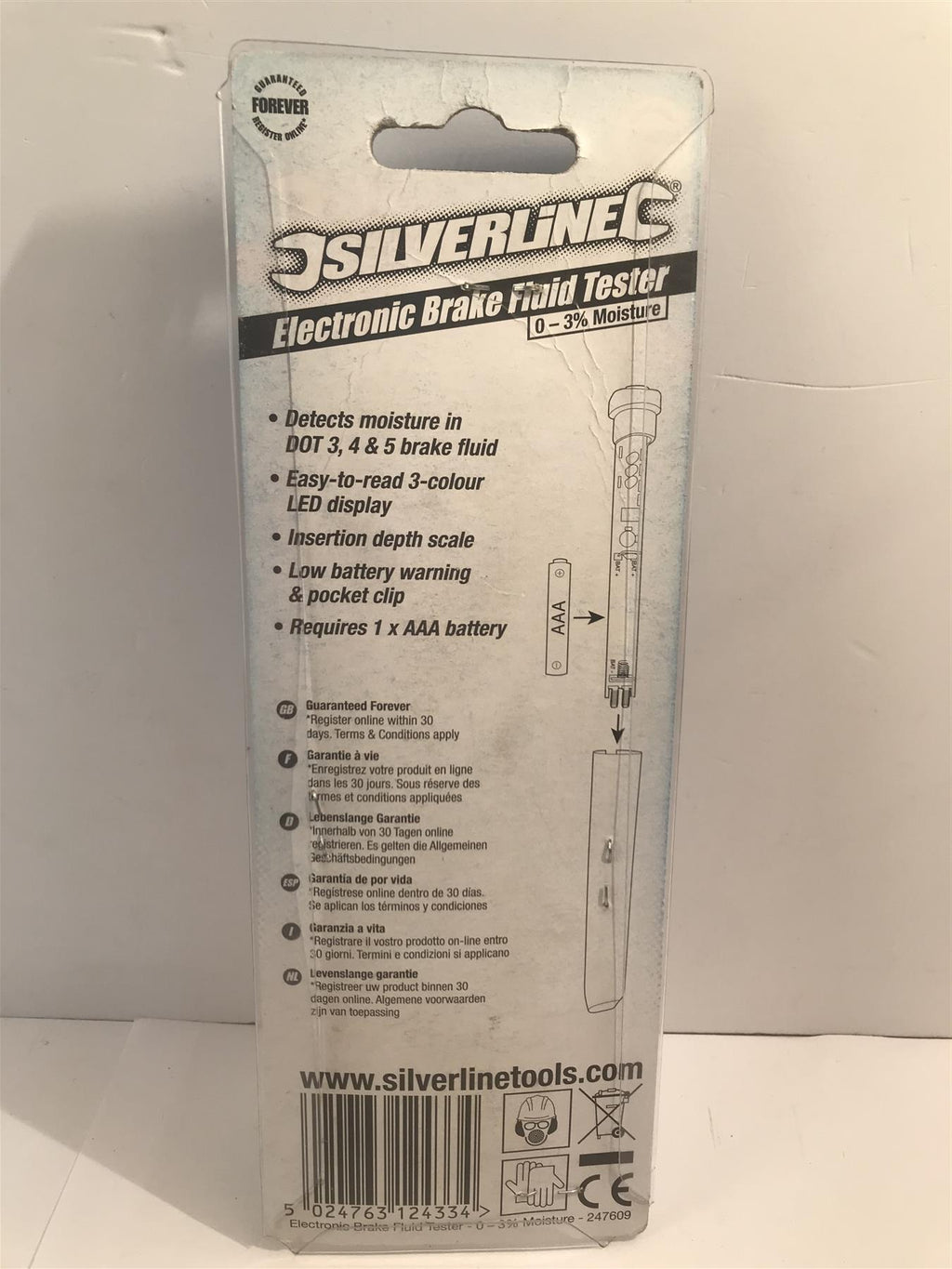 Electronic Brake Fluid Tester 0-3% Moisture 3 Colour LED Display 247609