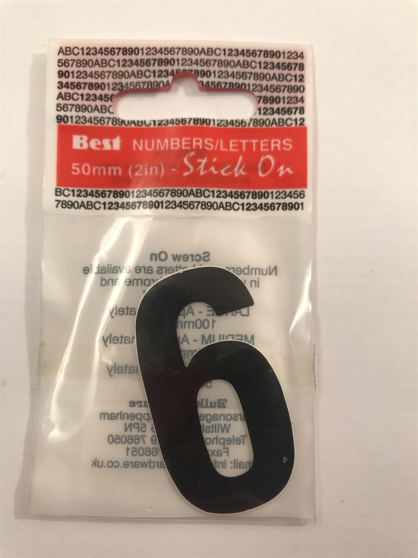 Black Number 6 Self Adhesive 1" x 2"