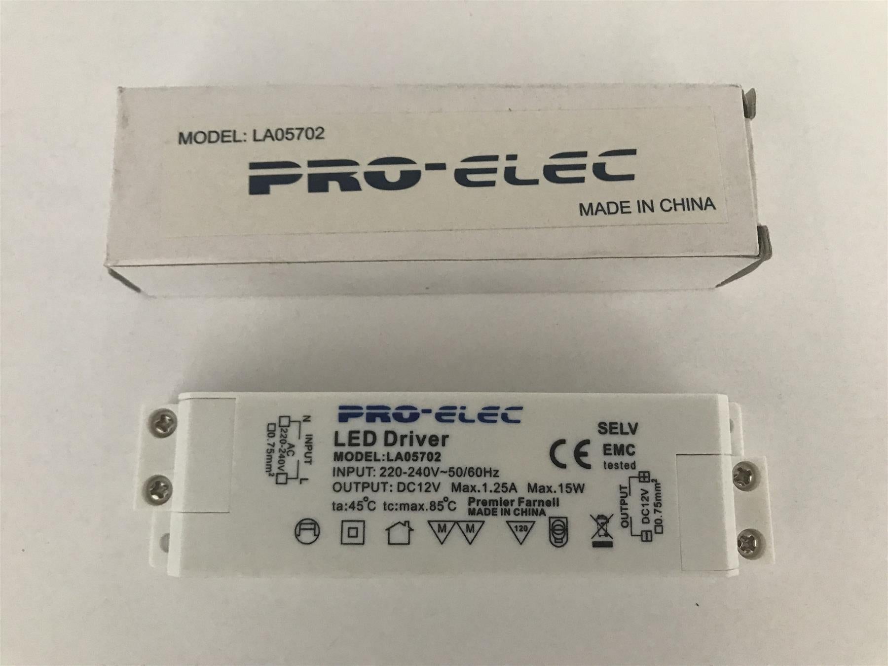 Pro-Elec LED Driver LA05702DC 12V  15W Power Supply 220V - 240V 50/60Hz