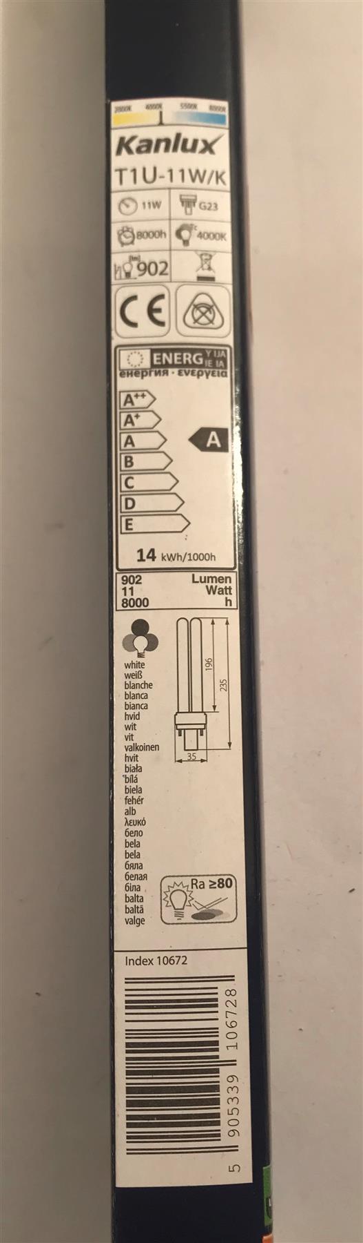 Kanlux 11W G23 2 Pin Fluorescent Lamp 902lm 4000k Natural White 10672