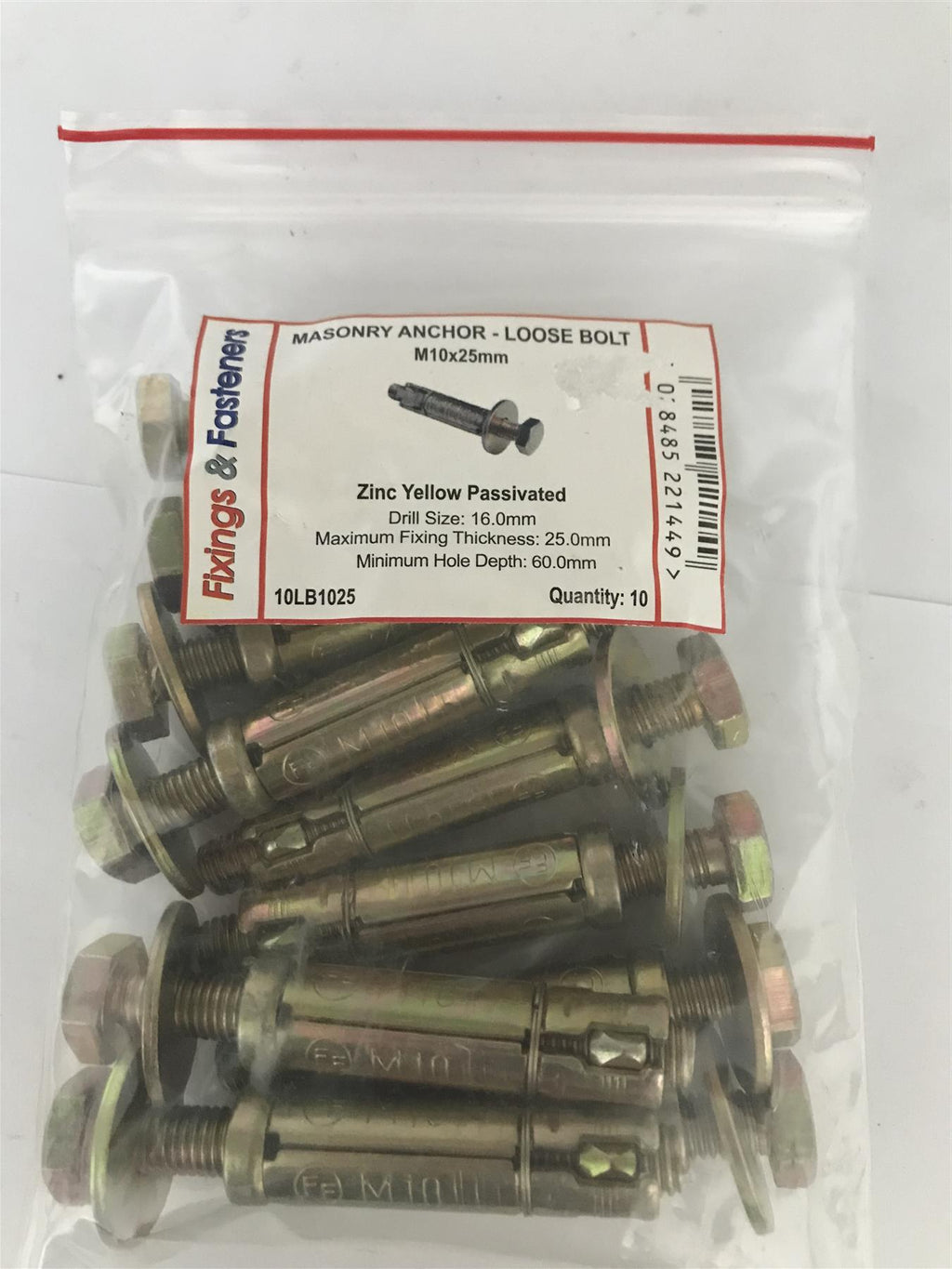 Masonry Anchor - Loose Bolt M10 x 25mm (10 Pack)  10LB1025