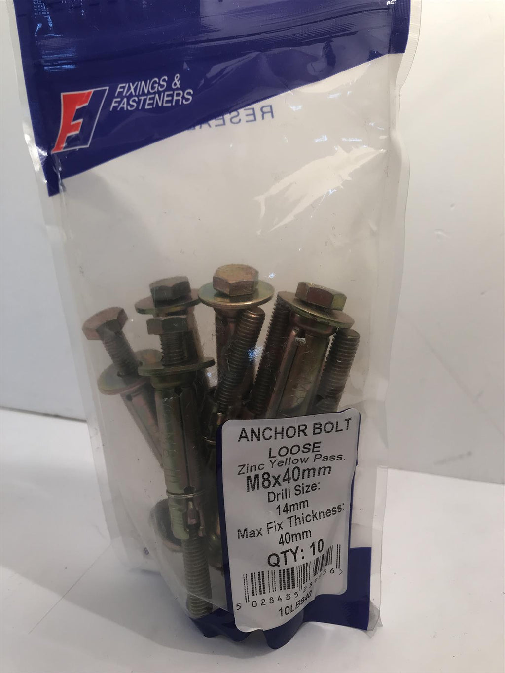 Masonry Anchor Bolt Loose ZYP M8 x 40mm Bag 10   10LB840
