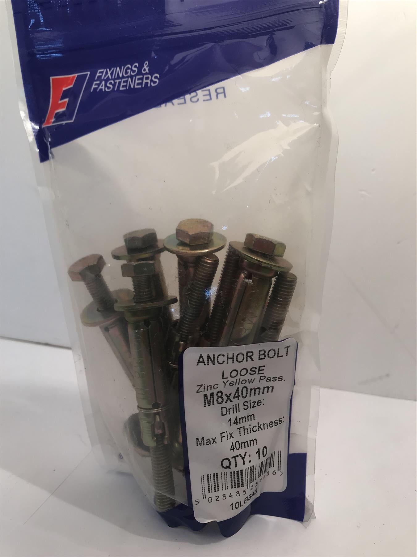 Masonry Anchor Bolt Loose ZYP M8 x 40mm Bag 10   10LB840