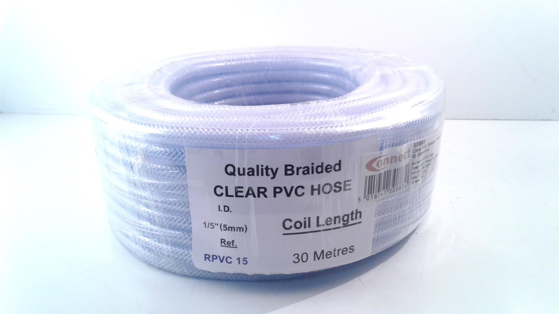 1/5" (5mm) Clear PVC Braided Hose 30m