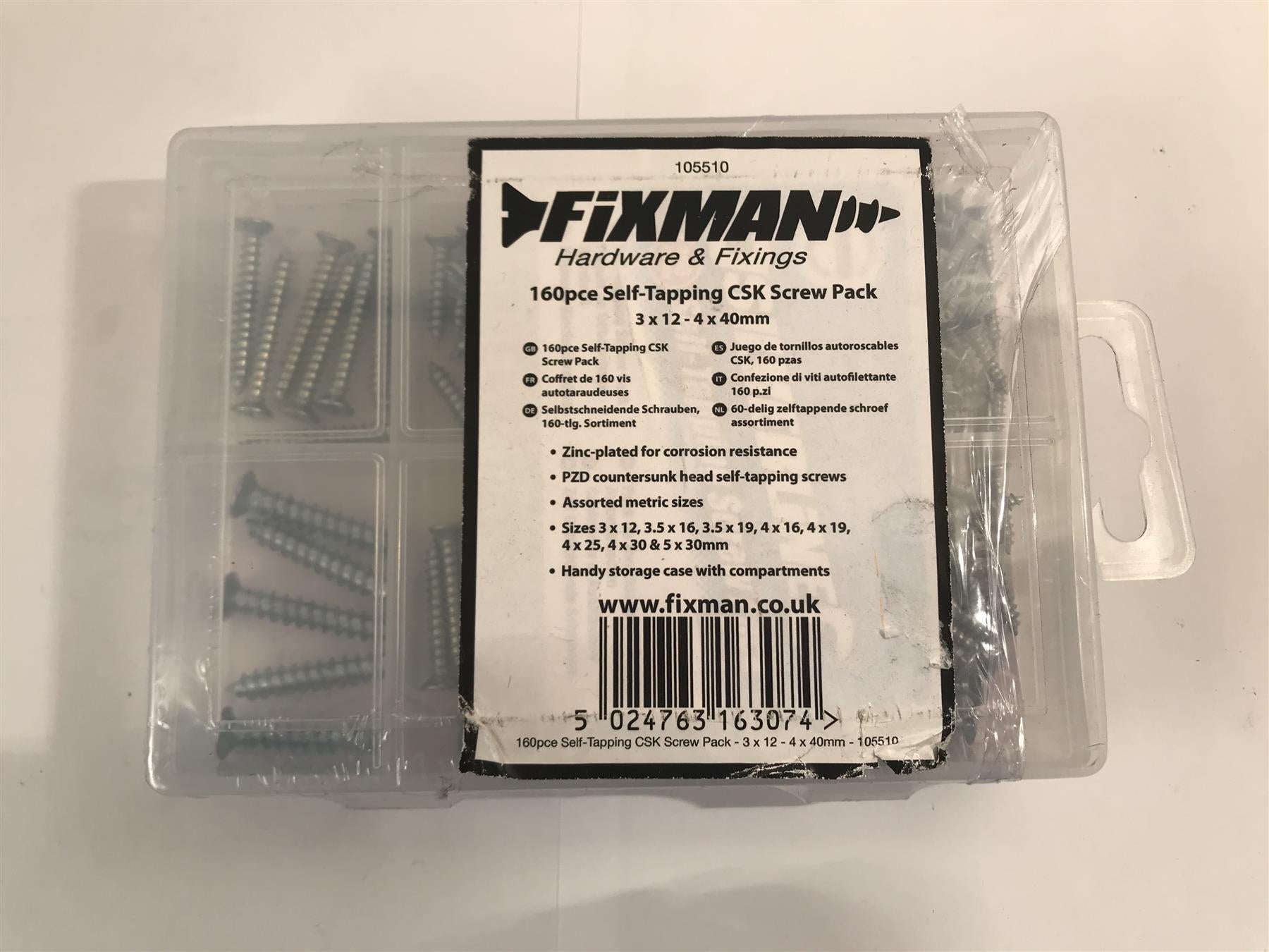 Fixman 160 pc Self-Tapping CSK Screw Pack