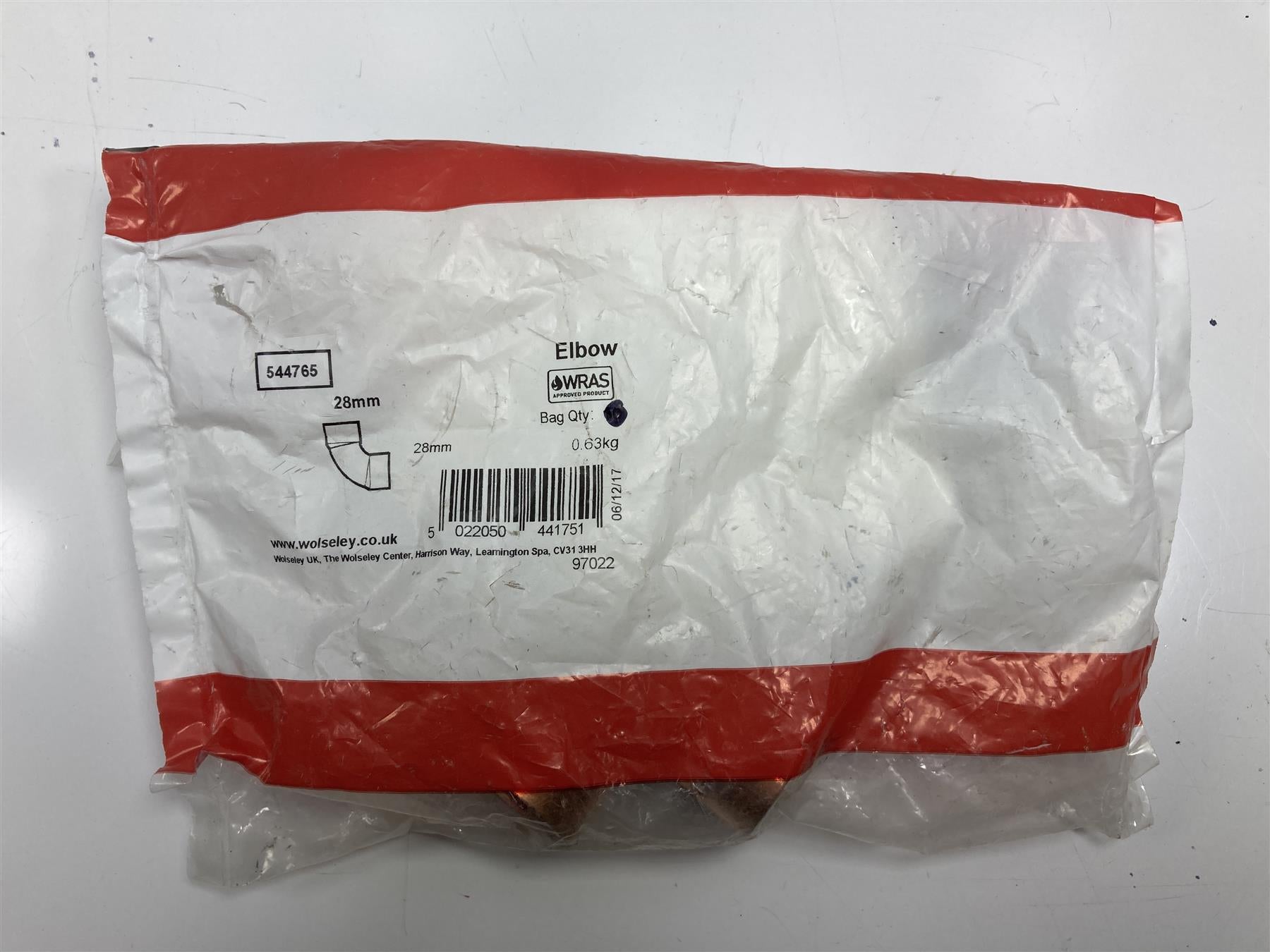 544765 cb end feed 90 deg elbow 28mm