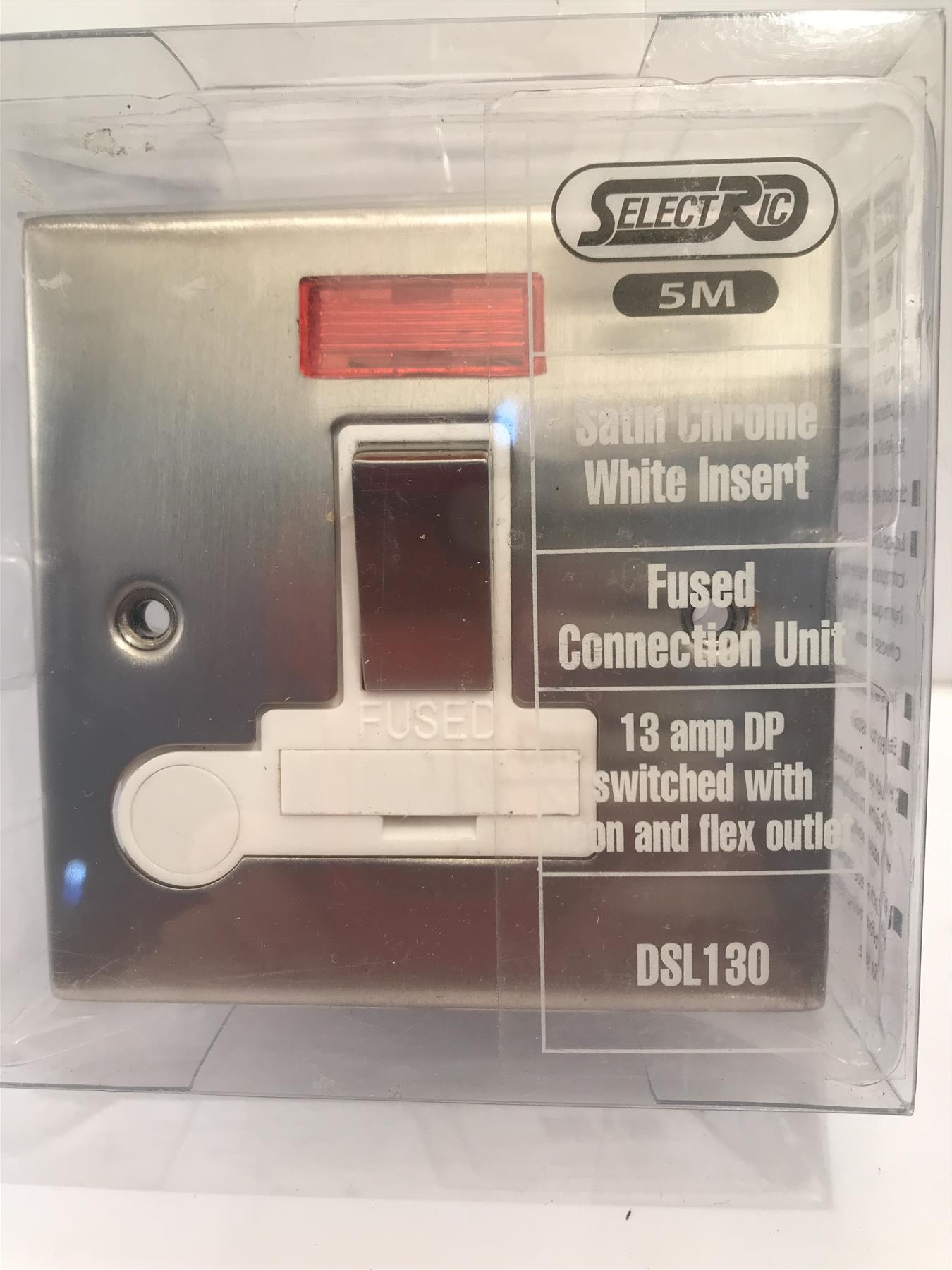 Chrome White Insert Fused Con 13amp DP Switch Neon and Flex outlet  DSL130