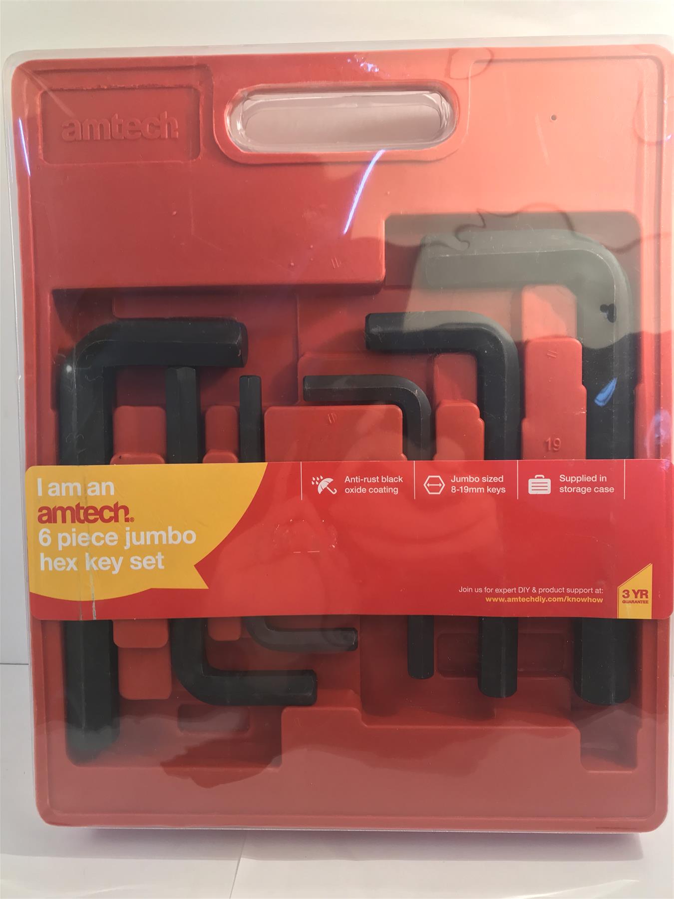Amtech 6 Piece Large Jumbo Hex Key Set   8, 10, 12, 14, 17 & 19mm Sizes  I9040