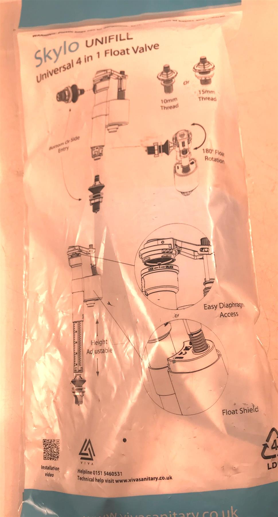 Viva Skylo Bottom or Side Entry Toilet Fill Valve 1/2" & 3/8" Brass Thread