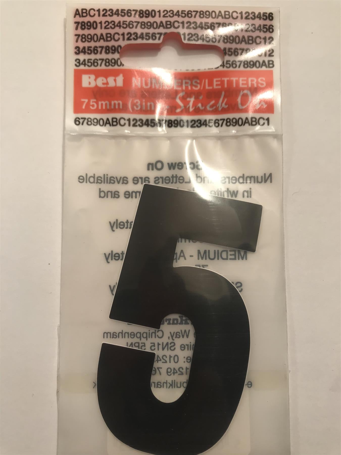 Black Number 5 Self Adhesive 1½" x 3"