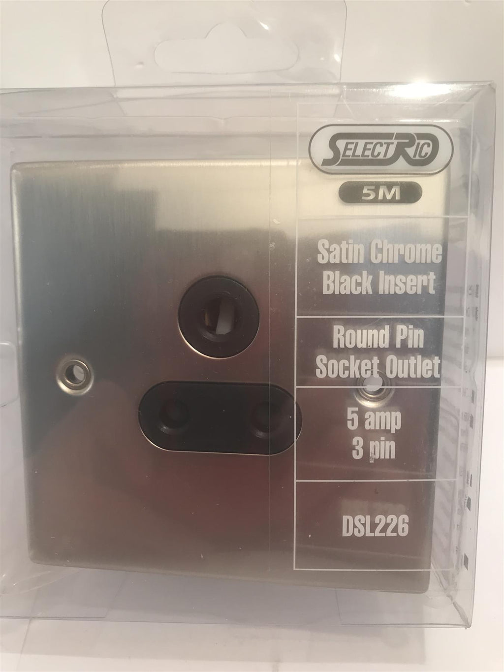 5 Amp 3 Pin Satin Chrome Black Insert Round Pin Socket Outlet DSL226