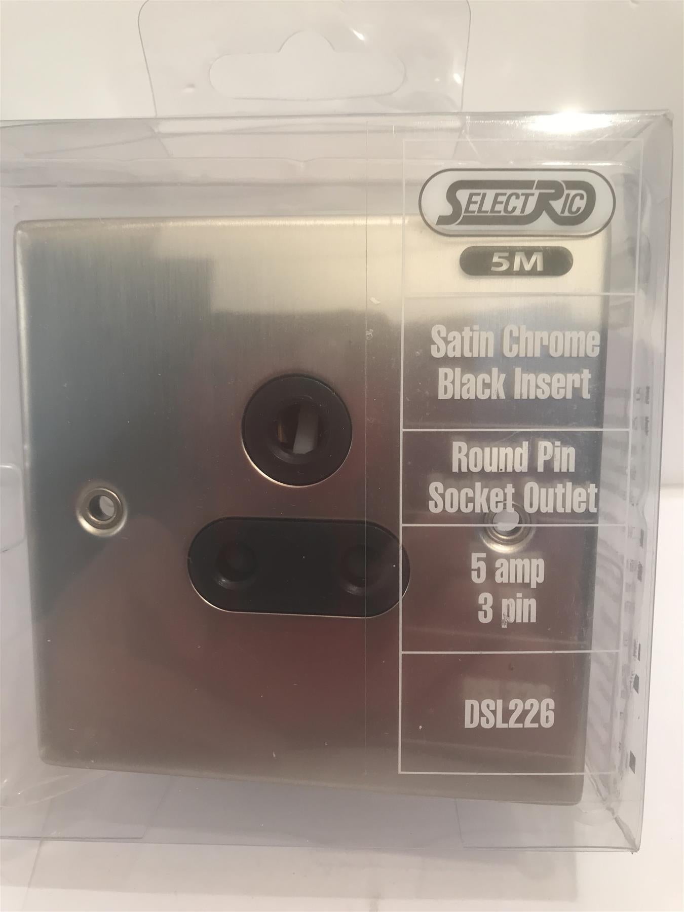 5 Amp 3 Pin Satin Chrome Black Insert Round Pin Socket Outlet DSL226