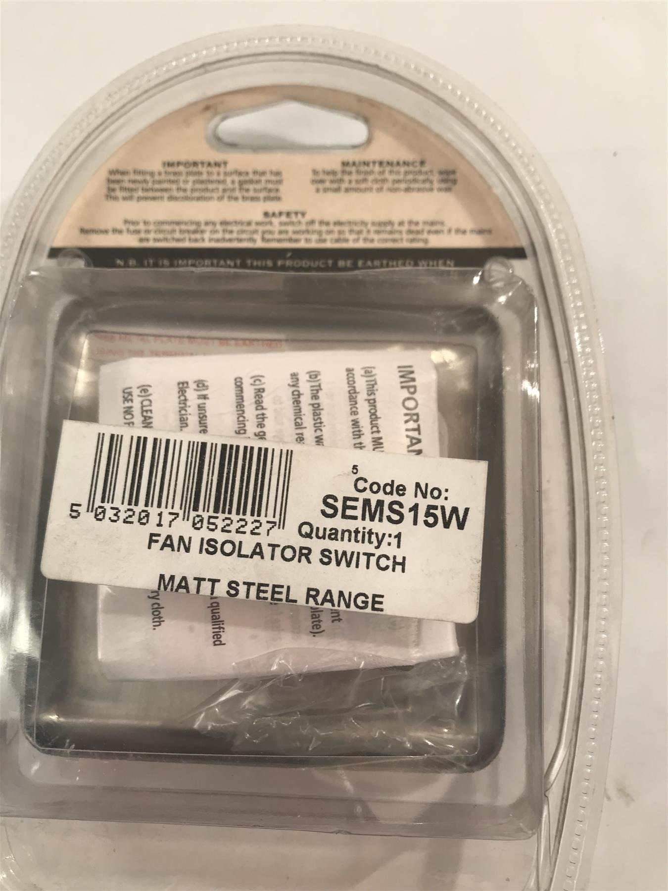 Specialist Fan Isolator Switch Matt Steel White Insert SEMS15W