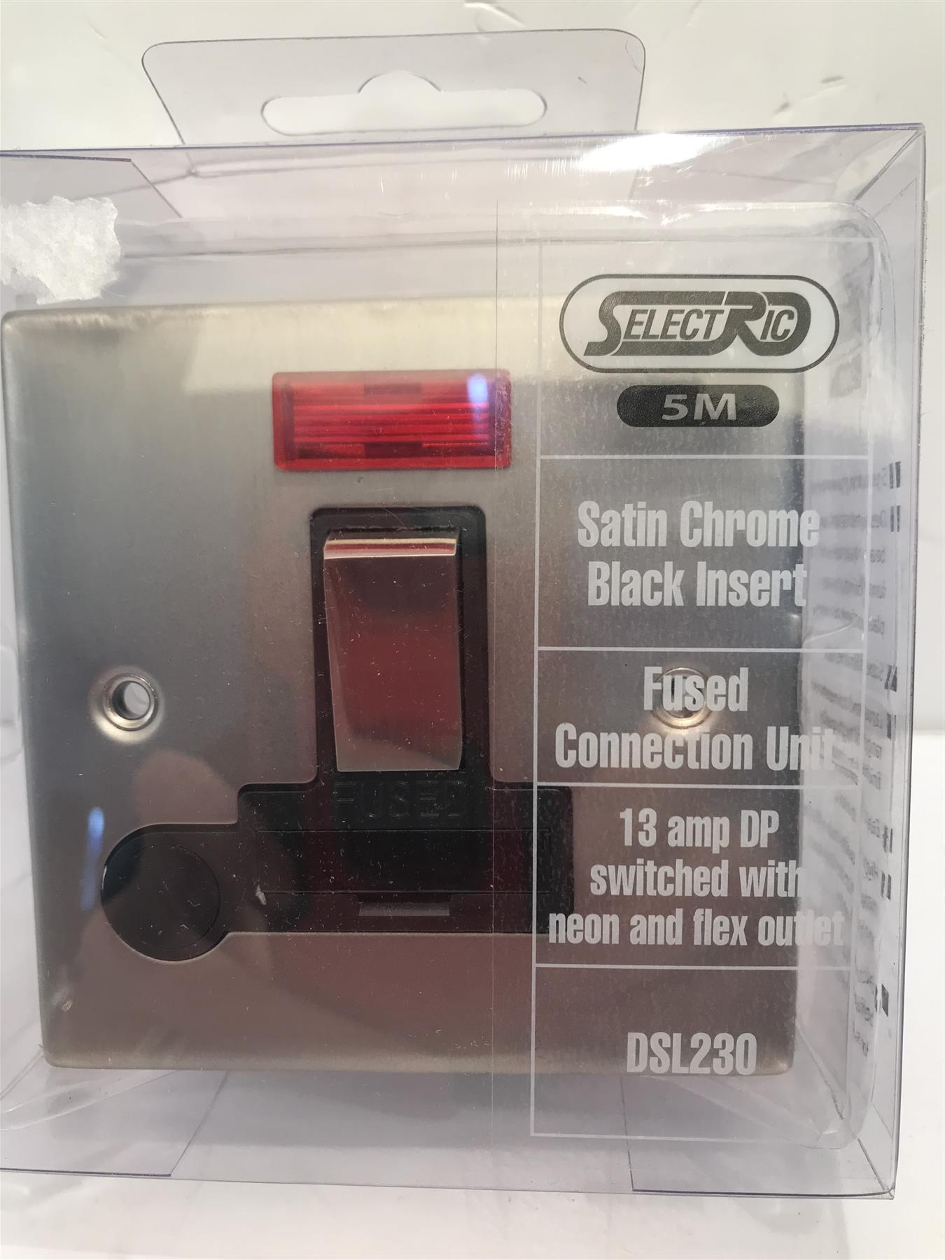 13amp Satin Chrome Black Insert Fused Connection Unit with Neon and flex outlet