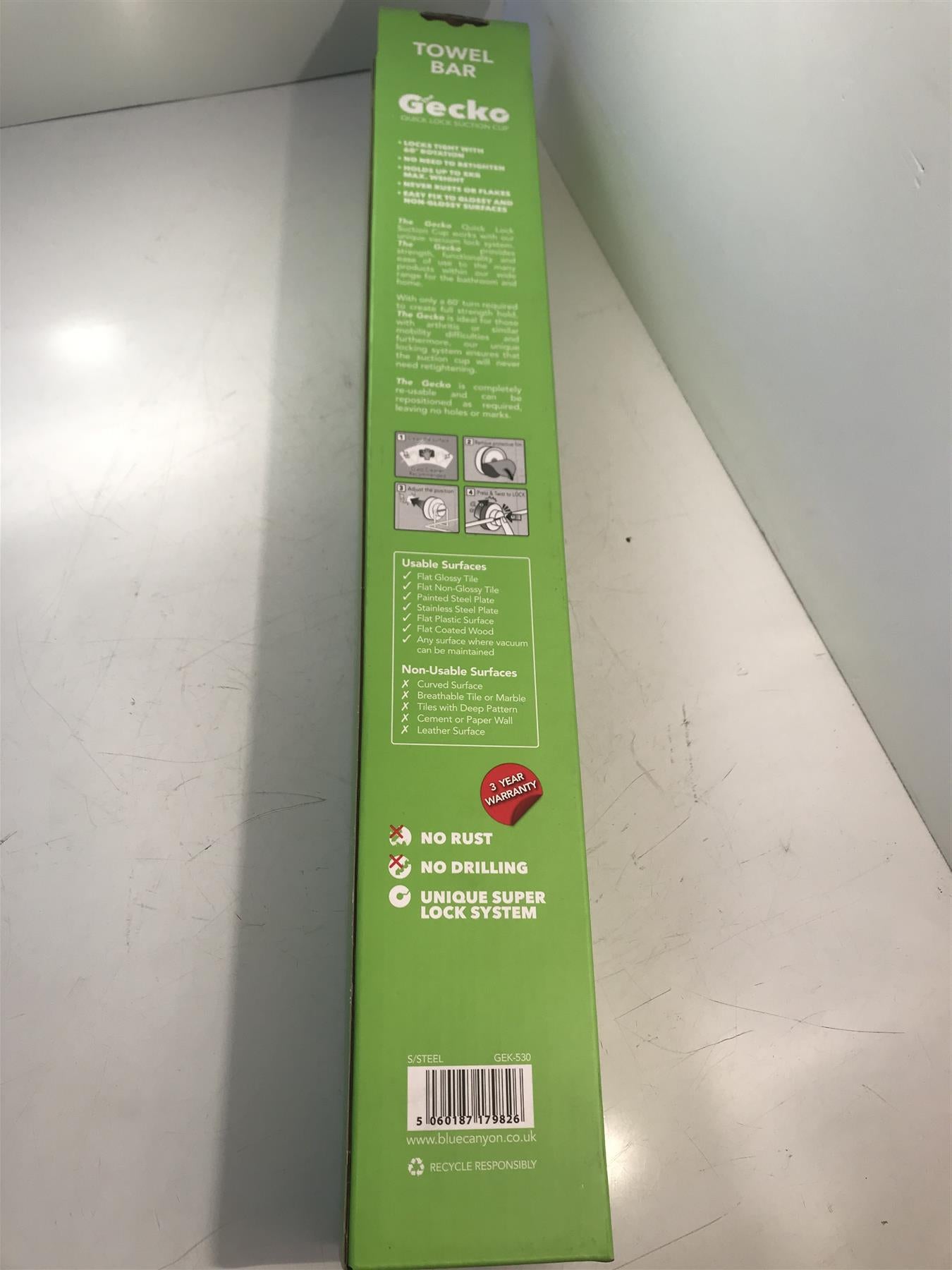 Gecko Towel Bar Quick Lock Suction Cup