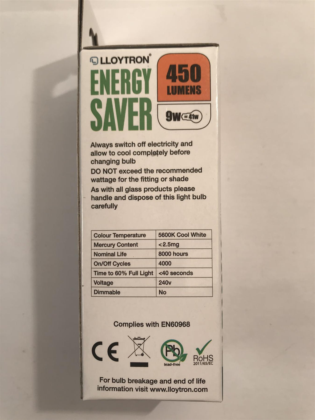 Lloytron  9W E27 450lm 5600k Spiral Energy Saver  Cool White  B309ELC