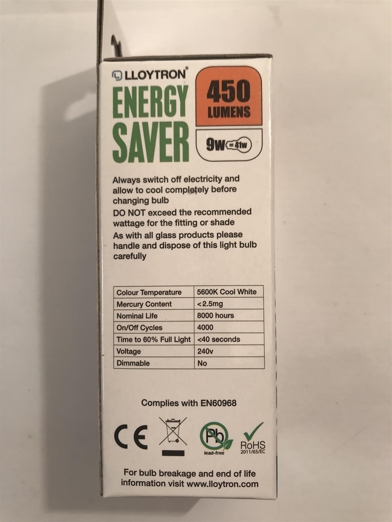 Lloytron  9W E27 450lm 5600k Spiral Energy Saver  Cool White  B309ELC
