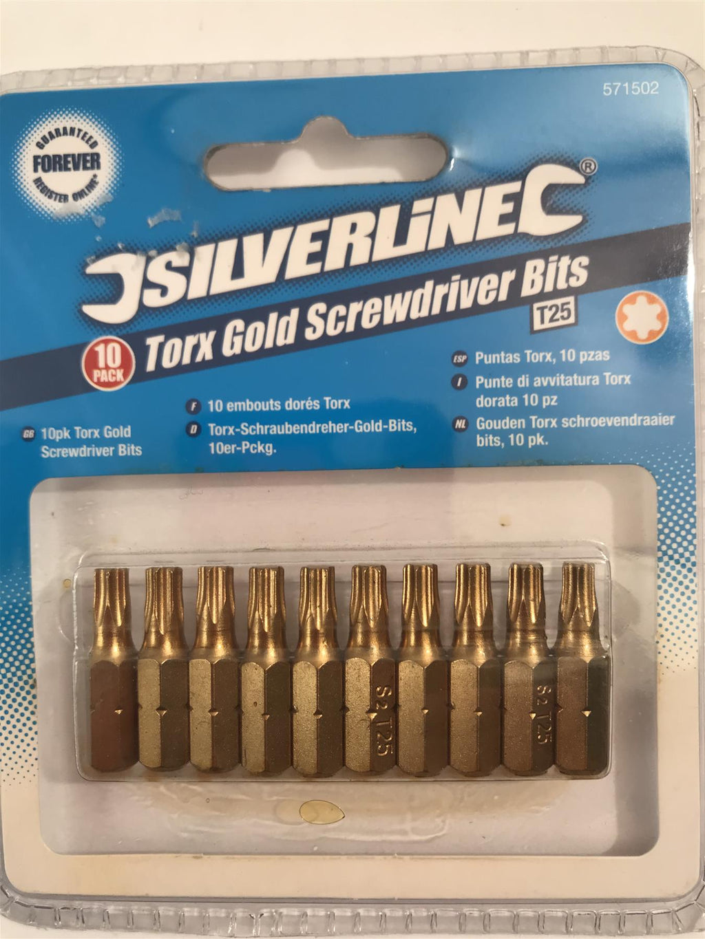 Silverline Torx Gold Screwdriver Bits T25 10 pack 1/4” Hex  571502