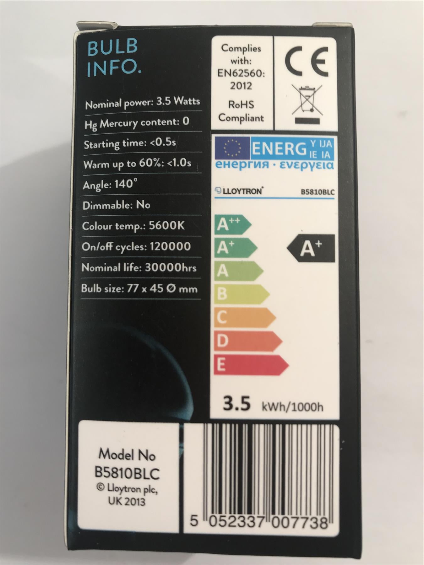 Lloytron  3.5w 250lm LED Long Life Bulb B22-5600K (Cool White)  B5810BLC