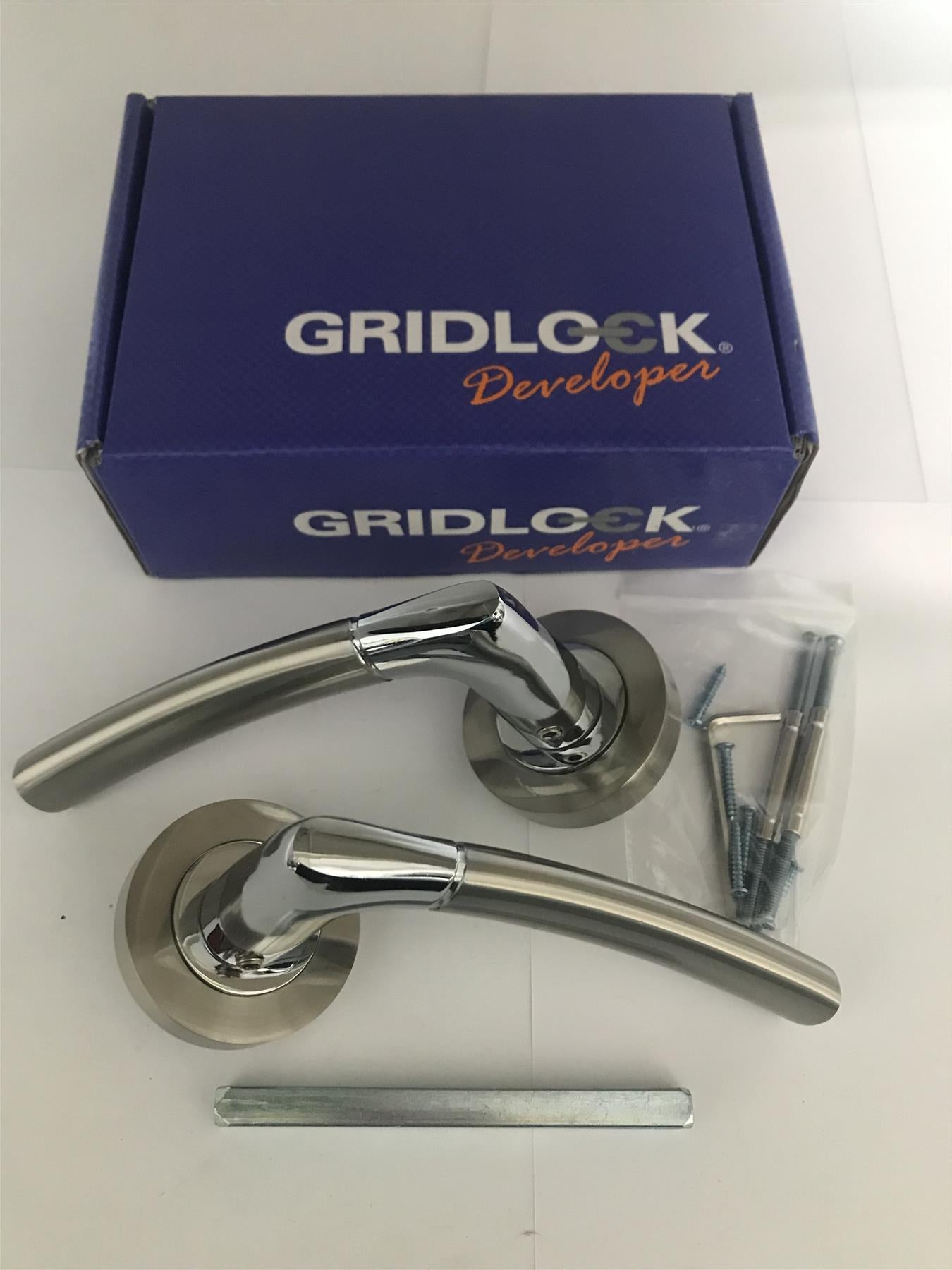 Gridlock Falcon Lever on Rose Polished Chrome/Satin Nickel IH DEV.FAL.09.CP/SN