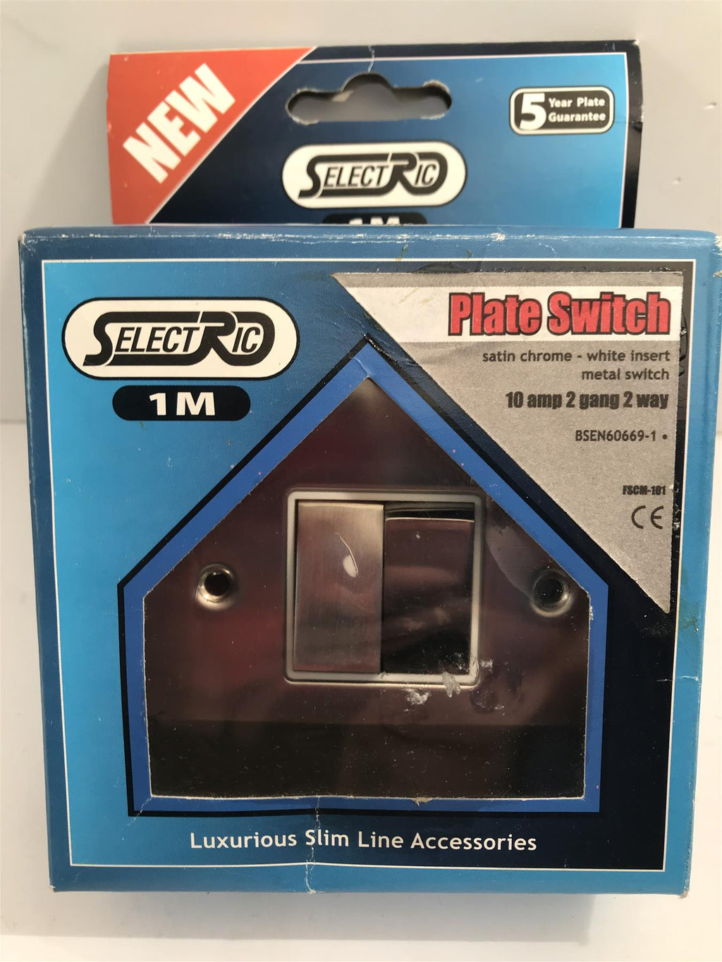 Selectric Satin Chrome White Insert 10A 2 Gang 2 Way Plate Switch  FSCM-101