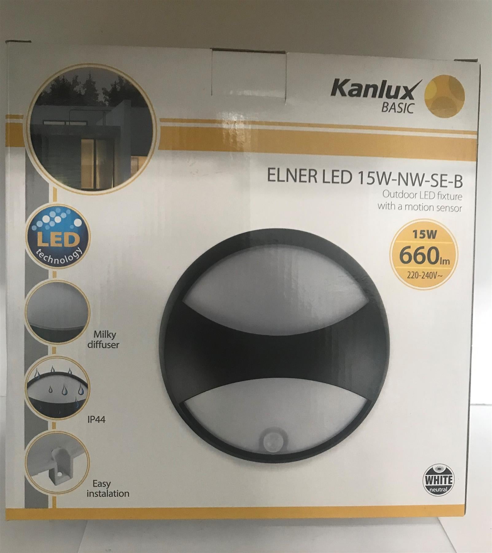 Kanlux ELNER LED 15W-NW-SE-B 660lm Outdoor Motion Sensor Fixture 27563