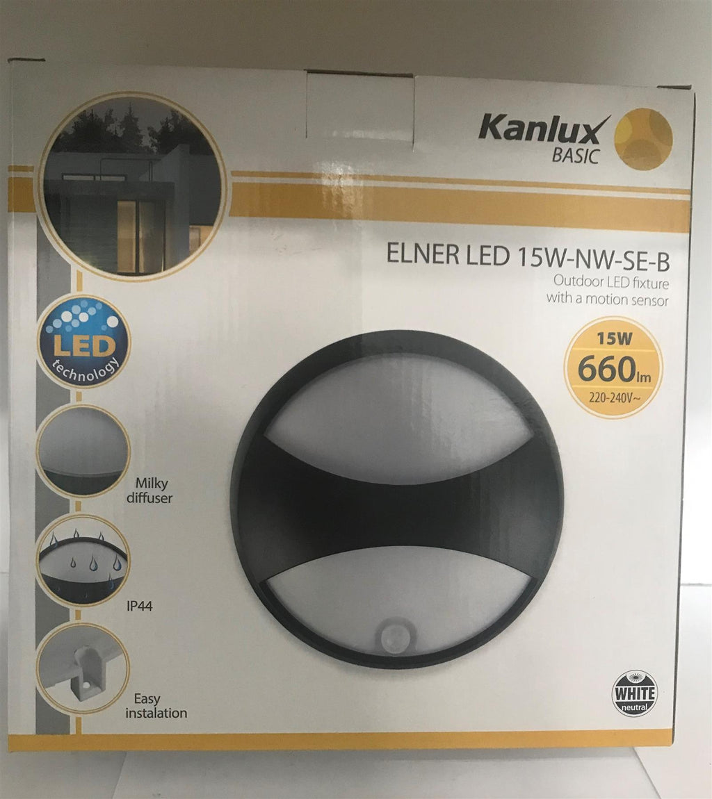 Kanlux ELNER LED 15W-NW-SE-B 660lm Outdoor Motion Sensor Fixture 27563