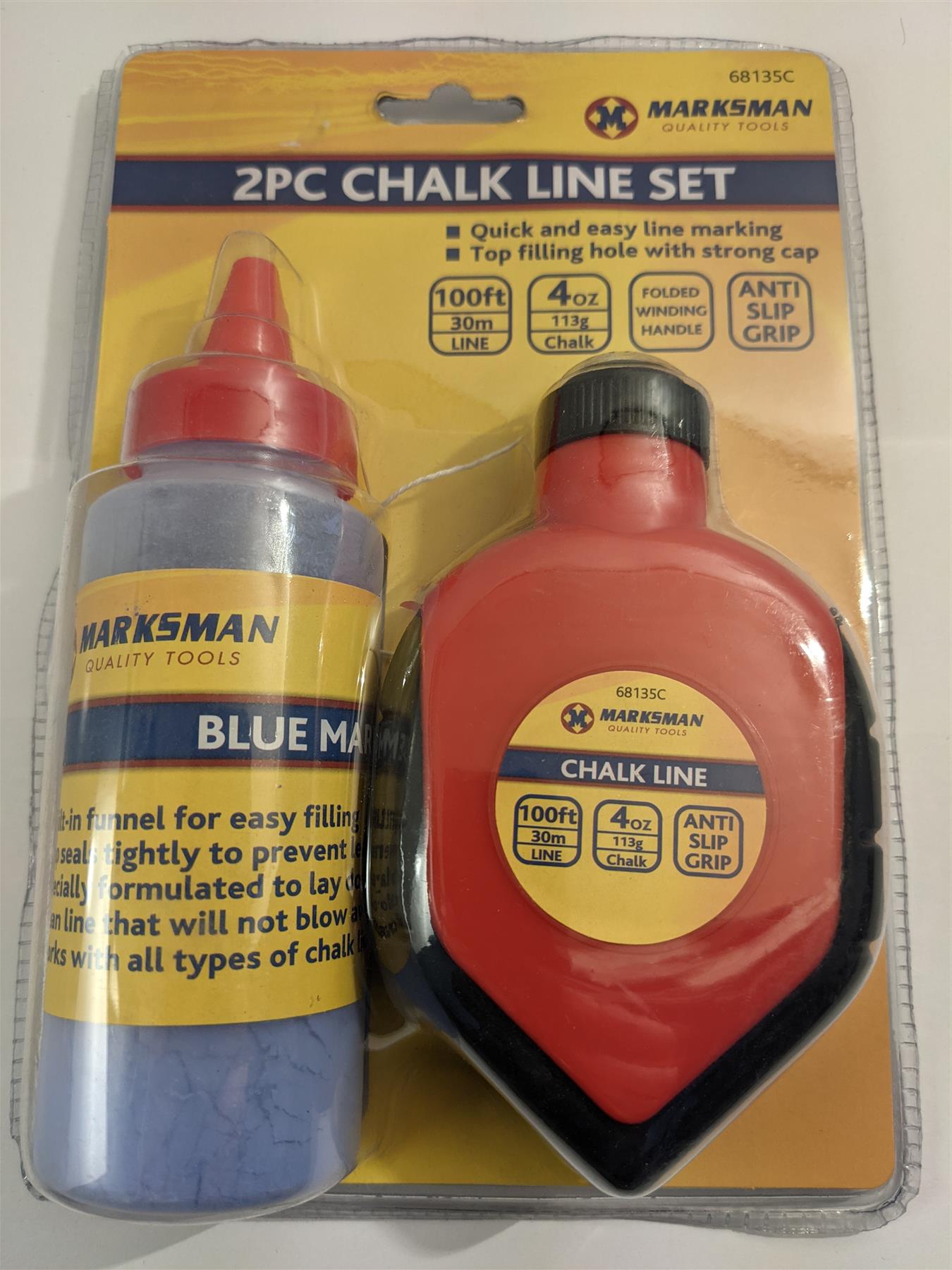 2pc Builders Chalk String Line Kit Reel Set 30m (100ft) 4oz Blue Chalk Marke