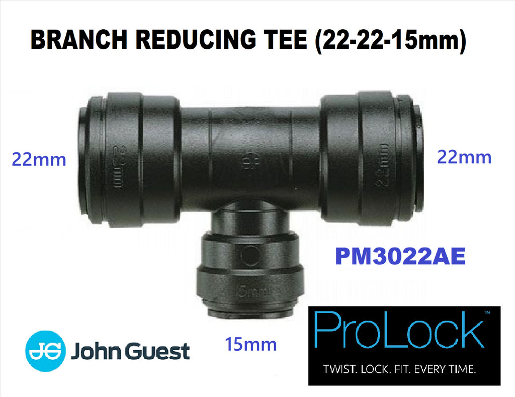 NEW JG PROLOCK BRANCH REDUCING TEE 22-22-15mm PM3022AE