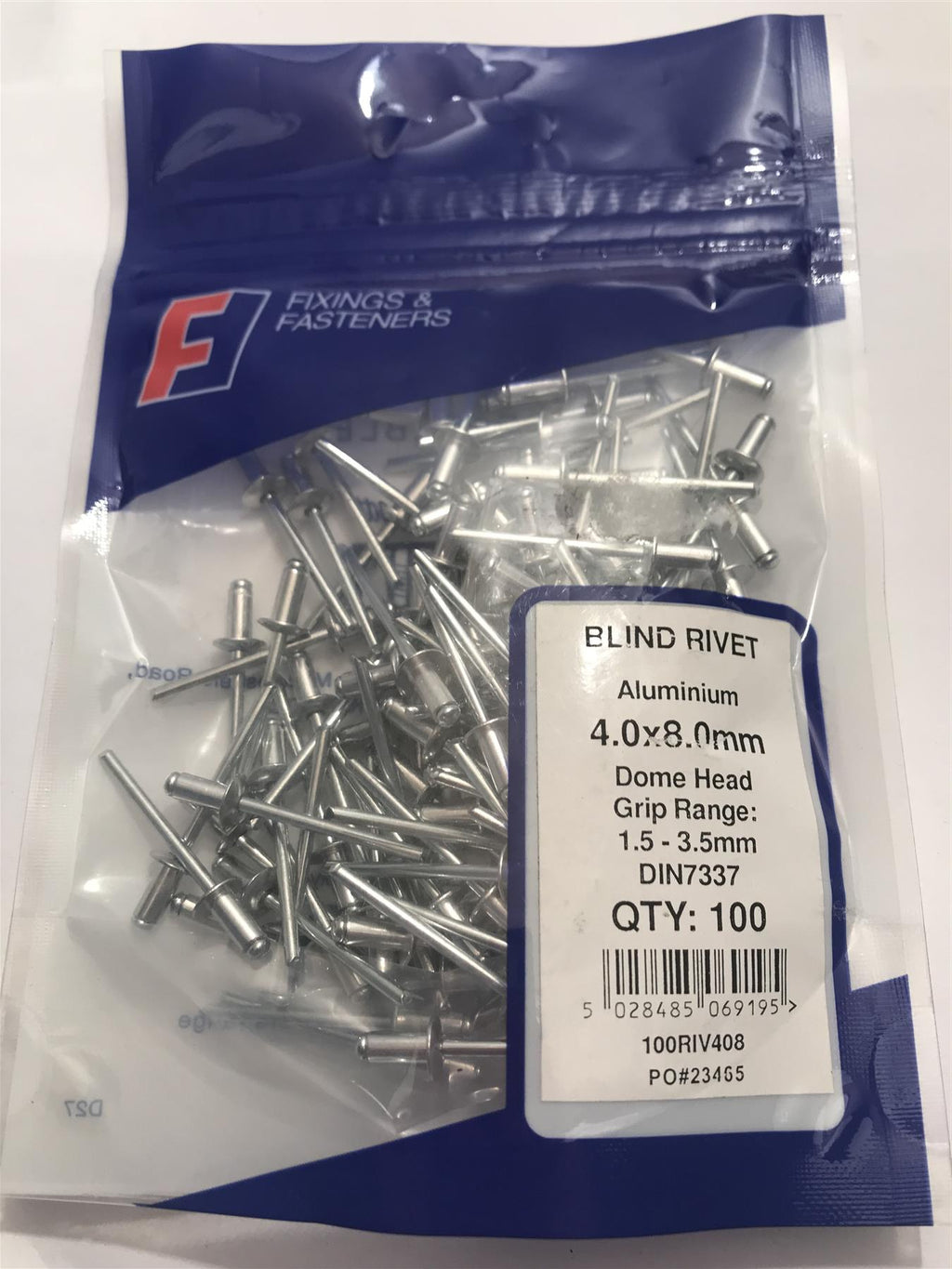 Forgefix Aluminium Dome Head Blind Rivet 4.0 x 8.0mm  (Pk 100) 100RIV408