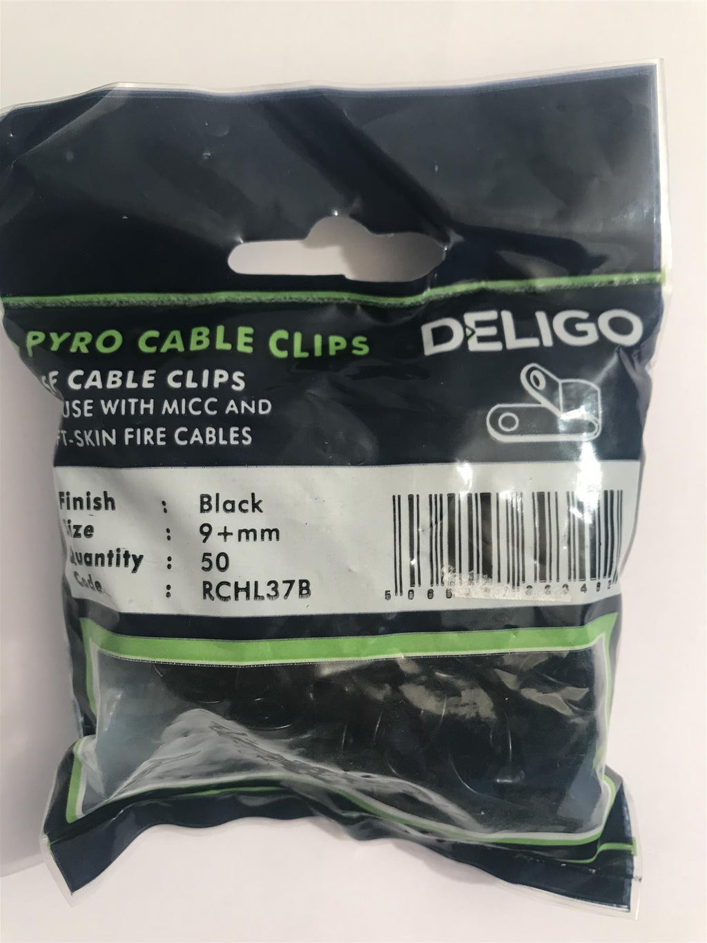 Deligo LSF Coated Black Pyro Cable Clips 9mm RCHL37B (50 Pack)