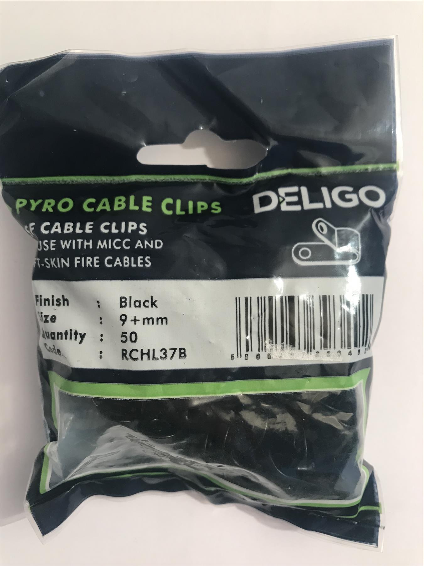 Deligo LSF Coated Black Pyro Cable Clips 9mm RCHL37B (50 Pack)