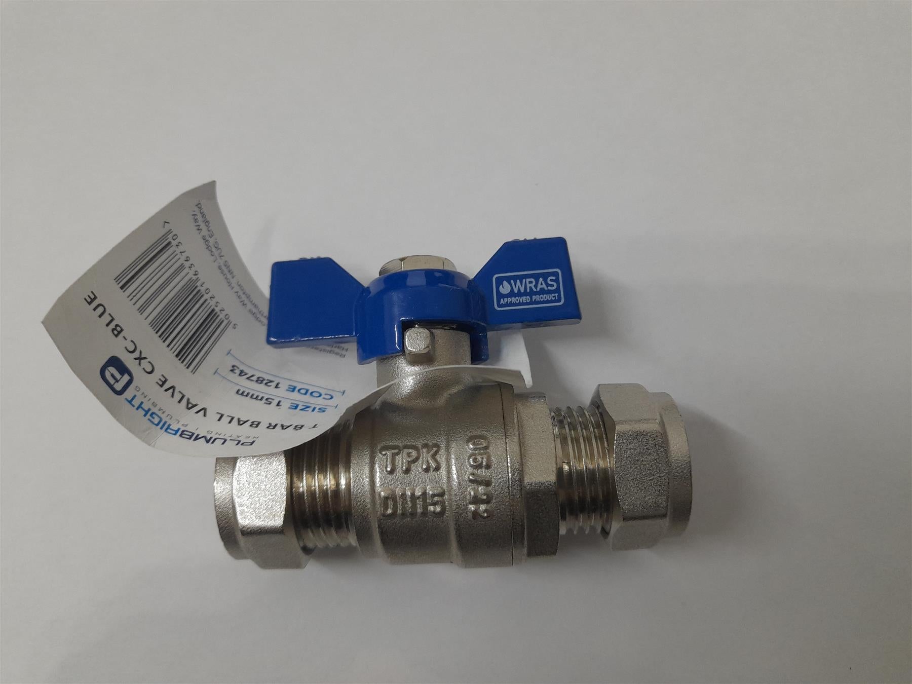 Plumbright T-Bar Ball Valve Blue Handle 15mm 128743