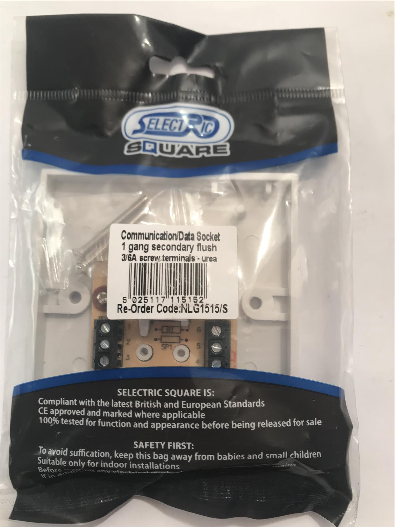 Selectric Square  1 Gang Secondary Flush Telephone Socket NLG1515/S
